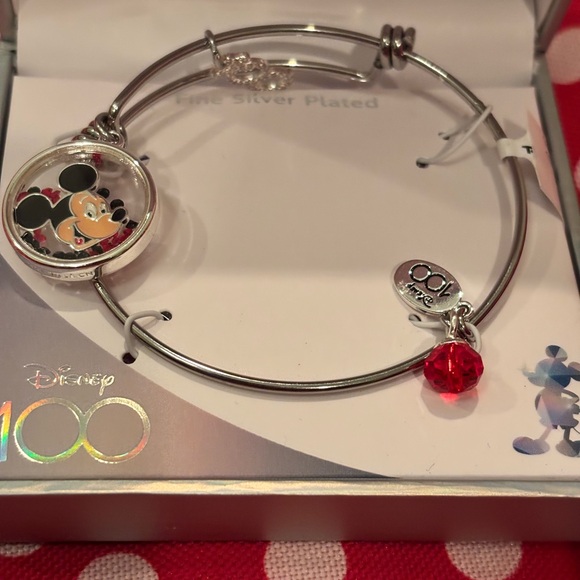 Disney Accessories - Disney Silver Bangle with Mickey Mouse and Red Charm